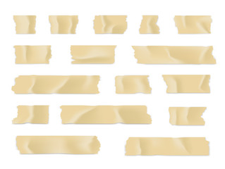 Adhesive tape set. Sticky paper strip isolated on white background. Vector illustration.