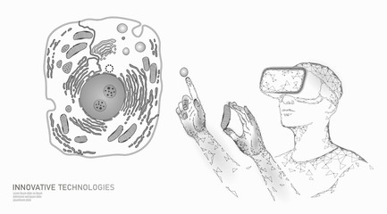 Modern medicine virtual reality cell healing. Artificial cell 3D synthesis animal human designer cell biochemistry. GMO bioethics solution vector illustration