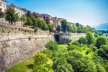City wall of the old town of Bergamo Lombardy Italy