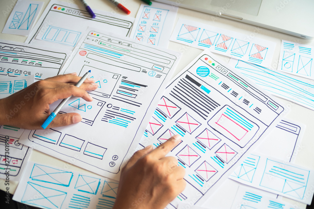 Poster website designer creative planning application developer development draft sketch drawing template l