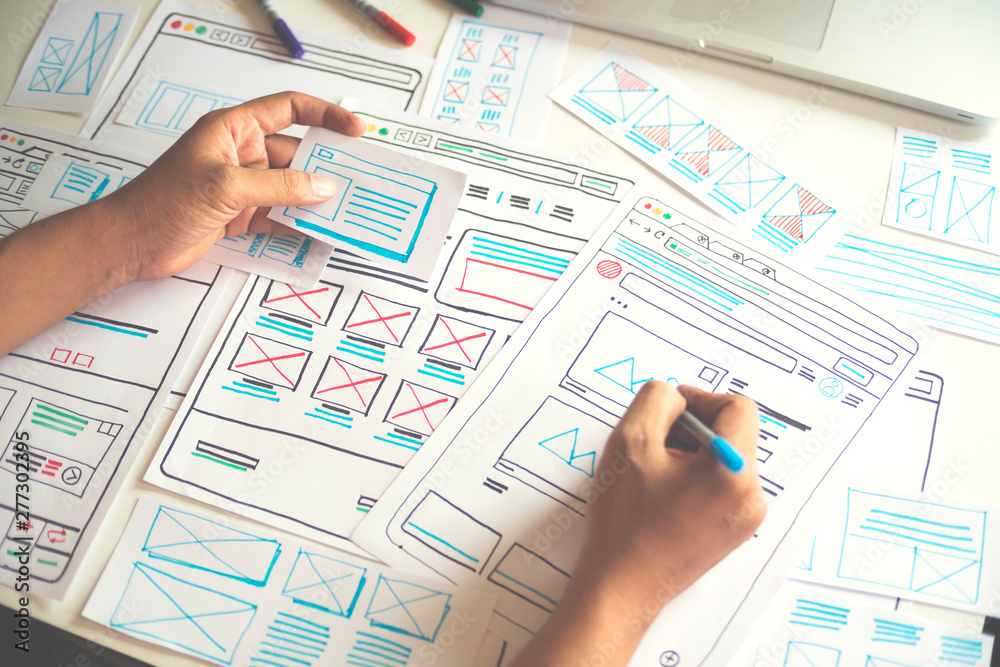 Poster website designer creative planning application developer development draft sketch drawing template l