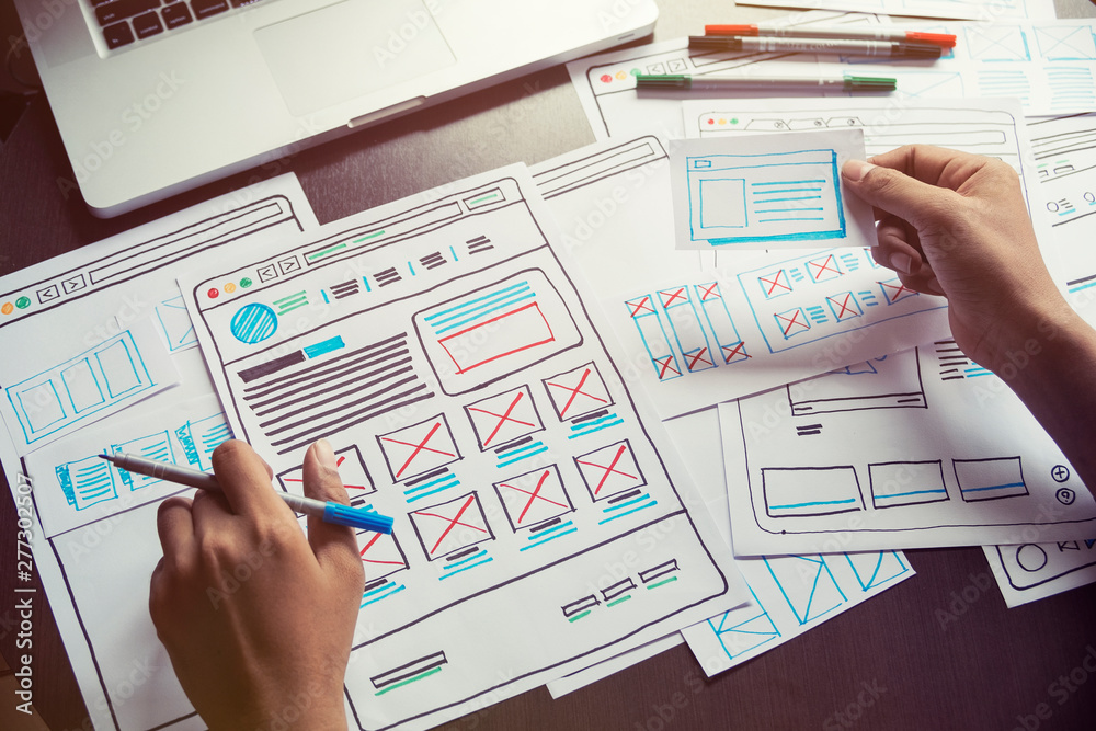 Poster website designer creative planning application developer development draft sketch drawing template l
