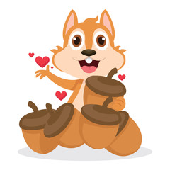 Cute squirrel very happy after get many acorn