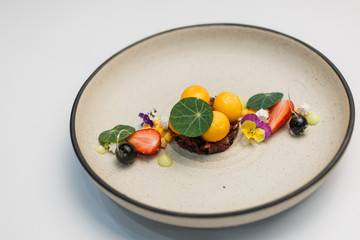 Exquisite dish, The art of the dish food,creative restaurant food concept, haute couture food.