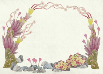 frame of flowers and nature,illustration,space for text,hand draw,wallpaper,card