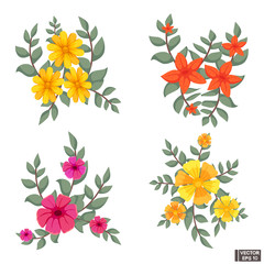 Set of abstract floral bouquets in flat style