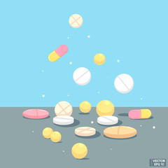 Set of different pills in flat style.