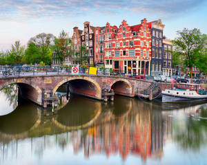 Obraz premium Bridges over canals in Amsterdam, Netherlands