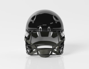 Black American football helmet isolated on white mockup 3D rendering