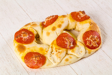 Pretzel with salami