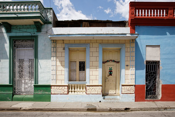 Bayamo, Cuba - July 16, 2018: Colorful old vintage house in Bayamo in Cuba