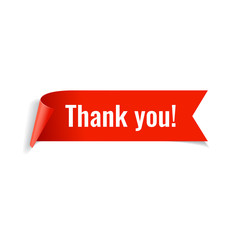 Thank you banner. Red paper twisted ribbon. Vector illustration