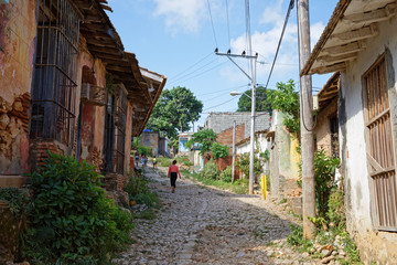 Trinidad, Cuba - July 20, 2018: Colorful traditional houses in the colonial town of Trinidad in Cuba, a UNESCO World Heritage site