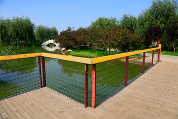 Wooden platform and rail