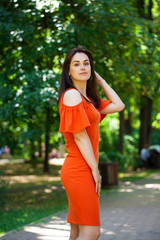 Portrait close up of young beautiful brunette woman