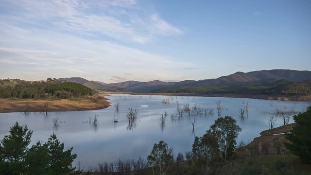 Timelapse in late afternoon over Lake Eildon near Mansfield, Victoria, Australia, June 2019.
