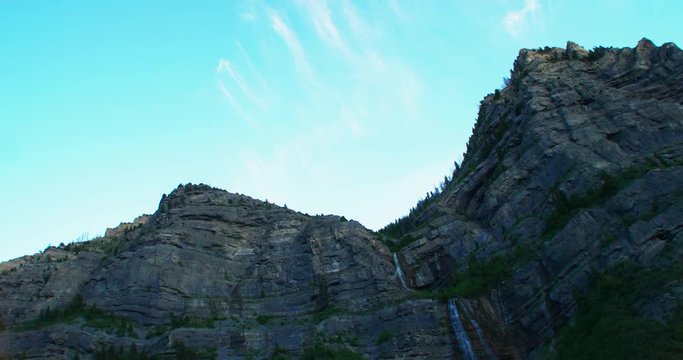 Wide Shot of Bridal Veil Falls at sunset near Salt Lake City in the Provo Canyon in Utah. 4k.