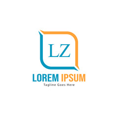Initial LZ logo template with modern frame. Minimalist LZ letter logo vector illustration