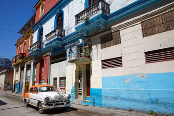 Havana, Cuba - July 31, 2018: Very old american car parked in Havana in Cuba