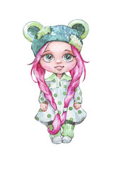 cartoon doll in dress isolated