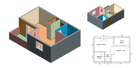 Empty floor plan. Isolated on white background. 3d Vector illustration.