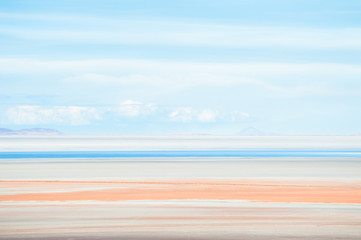 Salt surface and the blue sky in Salar de Uyuni salt flat. Altiplano, Bolivia. Abstract nature background