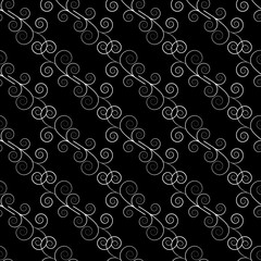 Abstract twig seamless pattern. Fashion graphic on black background design. Modern stylish abstract texture. Monochrome template for prints, textiles, wrapping, wallpaper, etc. Vector illustration.