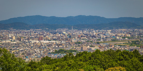 Kyoto - May 30, 2019: Panorama of Kyoto from the Arashiyama Monkey Park in Kyoto, Japan