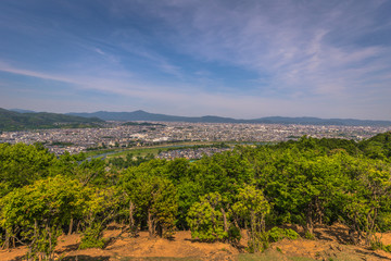 Kyoto - May 30, 2019: Panorama of Kyoto from the Arashiyama Monkey Park in Kyoto, Japan