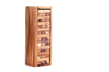 Blocks of wood isolated on white background. Strategy as a business plan for team  work.