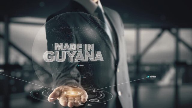 Made in Guyana with hologram businessman concept