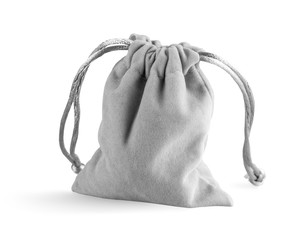 The gray velvet bag isolated on white background