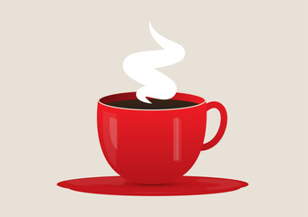 Coffee red cup with smoke. Vector Illustration icon. Flat Style. Design for Cafeteria Posters and Banners Cards