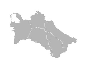 Vector isolated illustration of simplified administrative map of Turkmenistan﻿. Borders of the districts (regions). Grey silhouettes. White outline