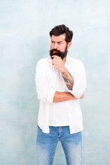 Hipster long beard and mustache. Simple and casual. Casual style daily life. Summer season fashion...