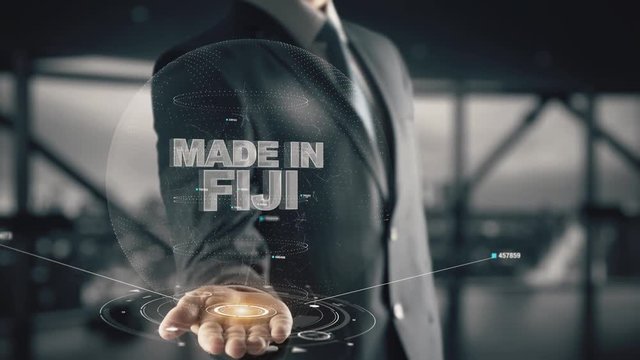 Made in Fiji with hologram businessman concept
