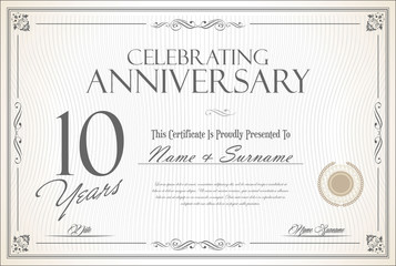 Retro vintage anniversary 10 years background  