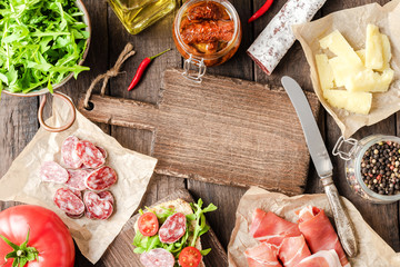 Ingredients for Italian sandwich. Top view