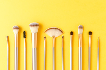 Set of make up brushes. Flat lay