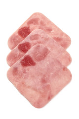 Boiled Ham Slices, top view, isolated on white background
