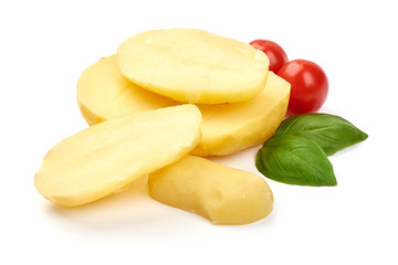 Boiled young potatoes, close-up, isolated on white background