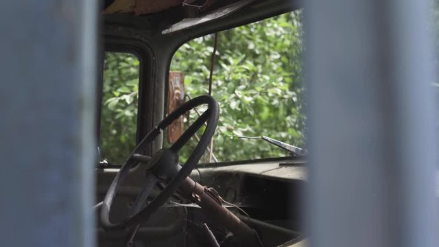 Truck in the forest in Pripyat. Chernobyl nuclear disaster. Zil 130. Chernobyl, exclusion zone.