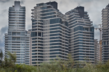 Modern residential buildings in Netanya in Israel on the shores of the Mediterranean Sea. City landscape