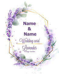 Wedding card Lavender wreath Vector watercolor. Delicate floral bouquet frame. Spring summer banner templates - 277316568