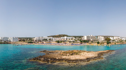 Aerial panoramic drone shot of fig tree bay at daylight