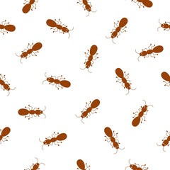 Ants on white background. Seamless background pattern.
