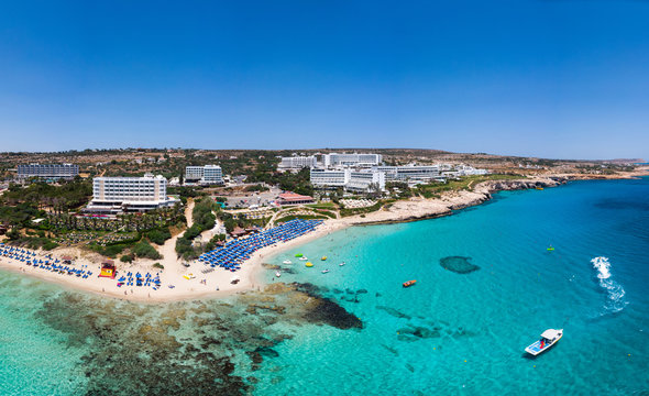 Aerial drone shot of Pantachou beach in Ayia Napa