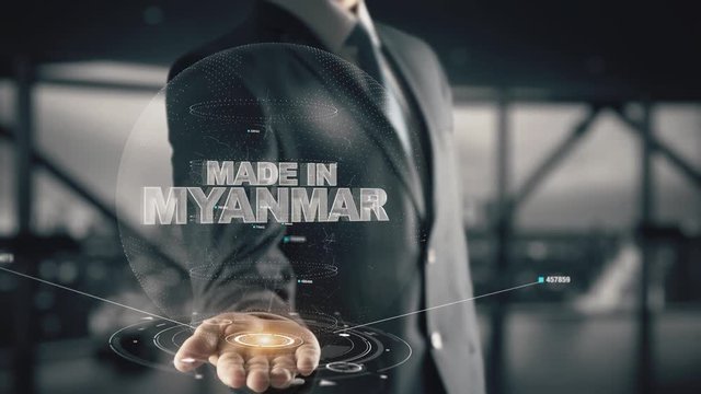 Made in Myanmar with hologram businessman concept