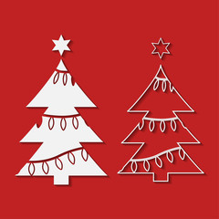 Fototapeta na wymiar Christmas tree silhouettes in paper cut style 