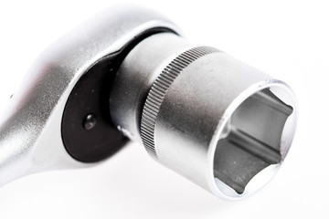 Reliability and quality service comes standard. socket wrench isolated on white background. chrome...